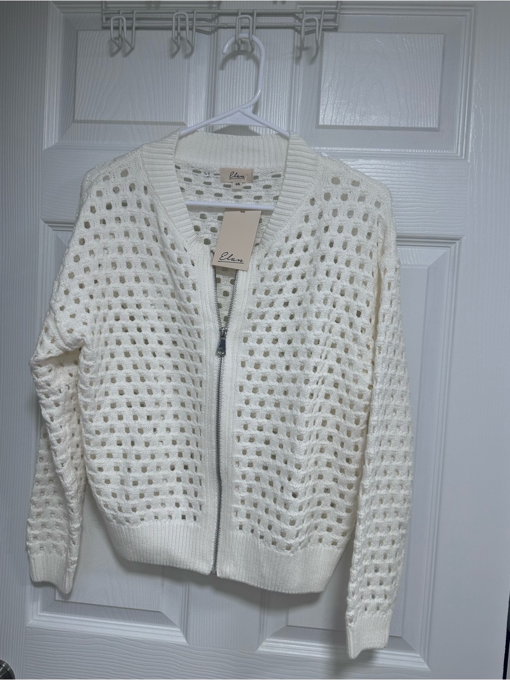 Elan Open-Weave Zip Cardigan - Cream